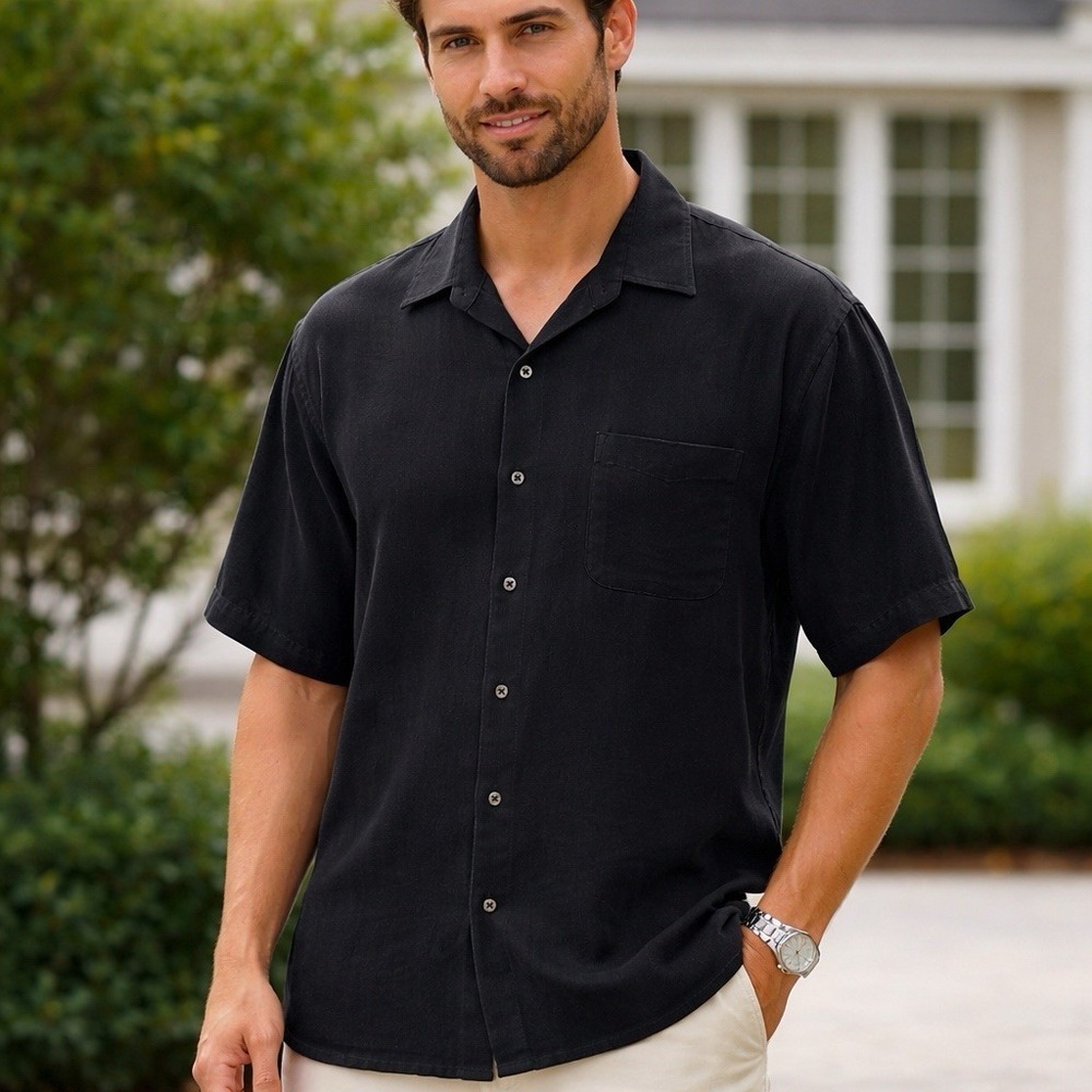 Murano Shirt Mens‎ XL Black 100% Silk Quiet Luxury Classic Old Money Style Dress